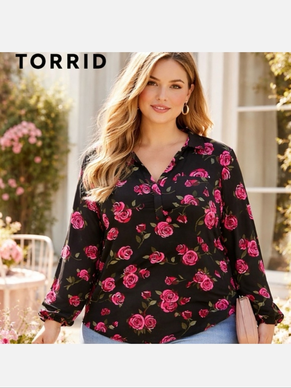 Torrid Harper Challis Rose print Top Tunic Blouse